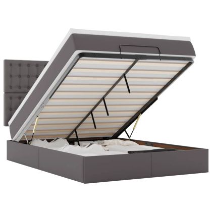 Османска легло с матрак, сиво, 140x200 см, изкуствена кожа