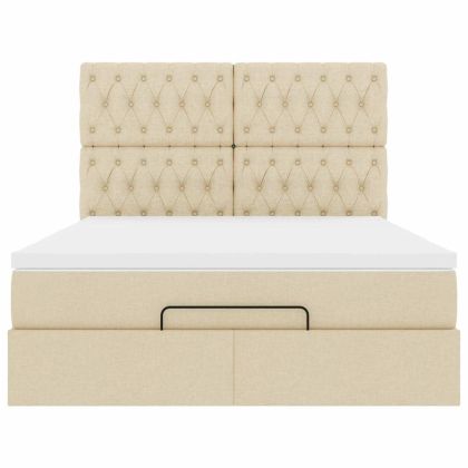 Османска легло с матрак, кремаво, 140x200 см, плат