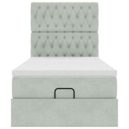Османска легло с матраци, светлосиво, 90x200 см, кадифе