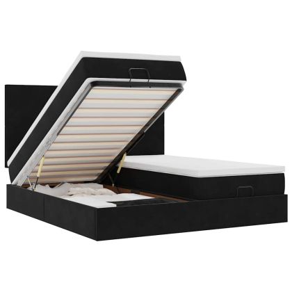 Османска легло с матраци, черно, 160x200 см, кадифе