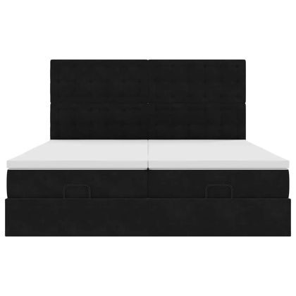 Османска легло с матраци, черно, 160x200 см, кадифе
