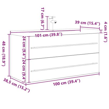 Комплект мебели за баня от 2 части бетонно сив инженерно дърво