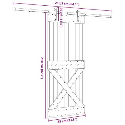 Плъзгаща врата с монтажни части, 85x210 см, борово дърво масив