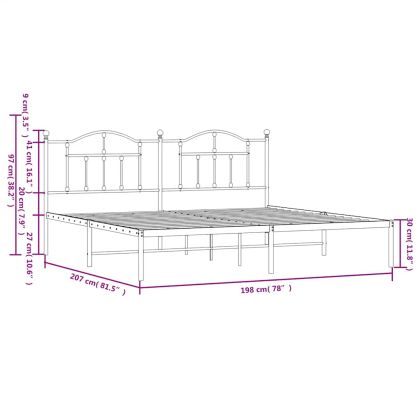 Метална рамка за легло с горна табла, черна, 193x203 см