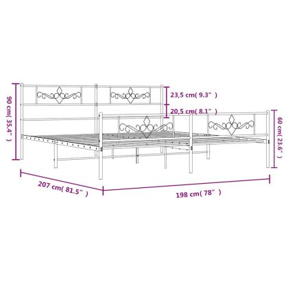 Метална рамка за легло с горна и долна табла, бяла, 193x203 см