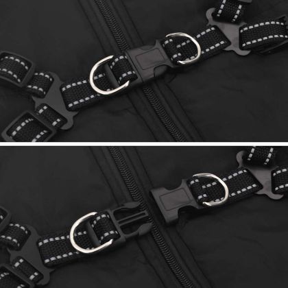 Кучешко палто с ремък Водоустойчиво светлоотразително черно L44