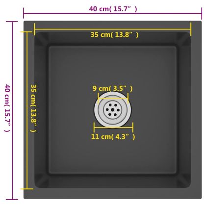 Ръчно изработена кухненска мивка, черна, неръждаема стомана