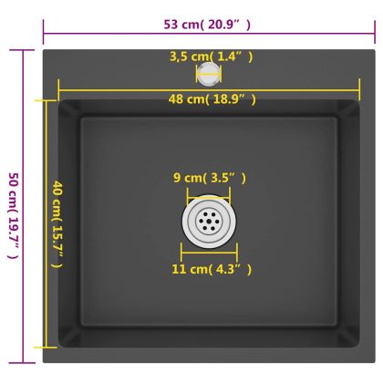 Ръчно изработена кухненска мивка, черна, неръждаема стомана