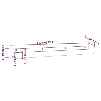 Стенни рафтове 2 бр 110x12x9 см масивно борово дърво