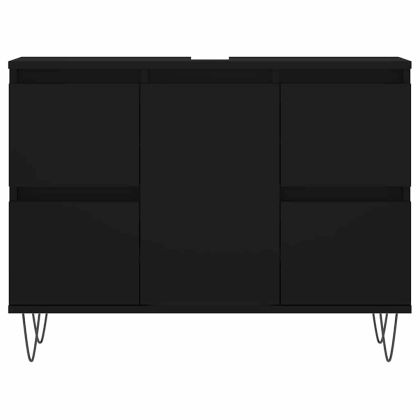 Шкаф за баня, черен, 80x33x60 см, инженерно дърво