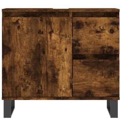 Комплект мебели за баня от 3 части, опушен дъб, инженерно дърво