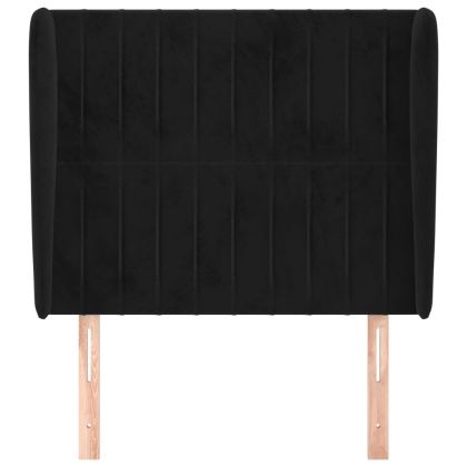 Горна табла за легло с уши, черна, 83x23x118/128 см, кадифе