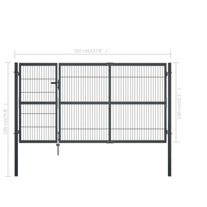 Градинска порта със стълбове, стомана, 350x140 см, антрацит