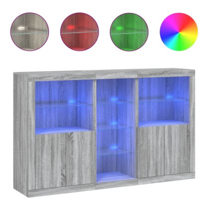 Сайдборд с LED светлини, сив сонома, 162x37x100 см