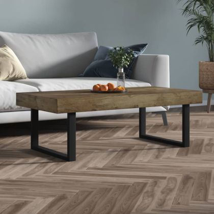 Маса за кафе, тъмнокафяво и черно, 120x60x40 см, МДФ и желязо