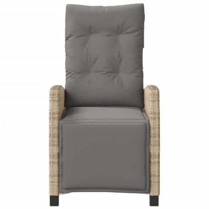 Накланящ се градински стол с опора за крака, бежов, полиратан