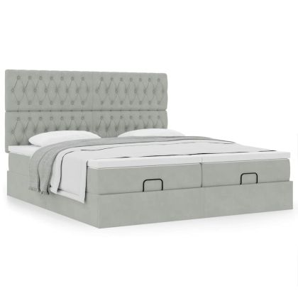 Османска легло с матраци, светлосиво, 160x200 см, кадифе