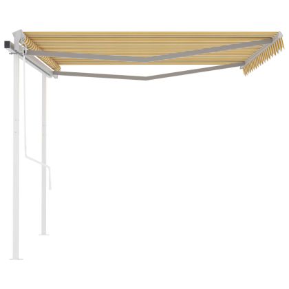 Автоматично прибиращ се сенник с прътове 4,5x3,5 м жълто и бяло