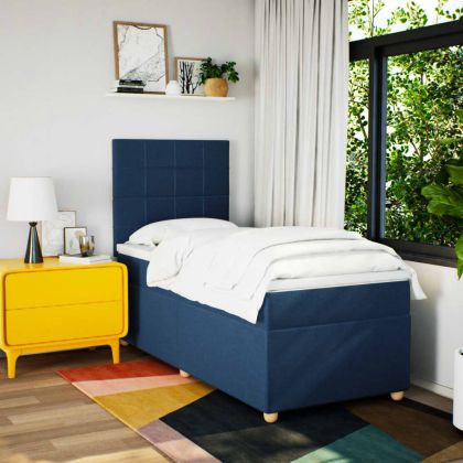 Боксспринг легло с матрак, синя, 90x190 см, плат