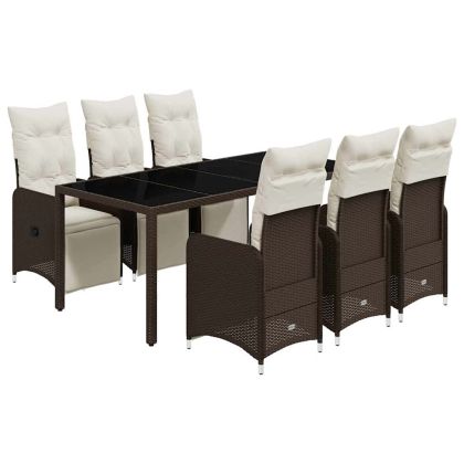 Градински бистро комплект с възглавници 7 части кафяв полиратан