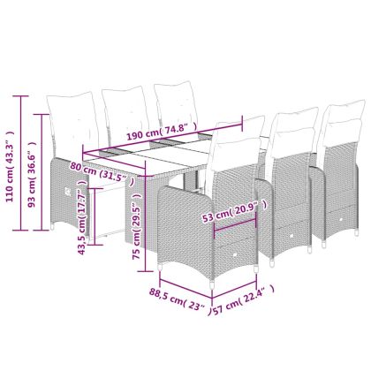Градински бистро комплект с възглавници 7 части кафяв полиратан