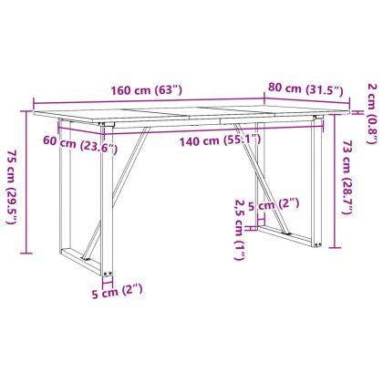 Трапезна маса О-образна рамка 160x80x75 см бор масив и стомана