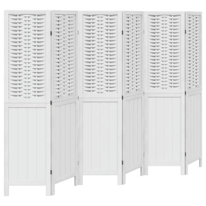 Разделител за стая, 6 панела, бял, дърво пауловния масив