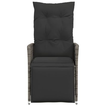 Накланящ се градински стол с възглавници, полиратан, сив