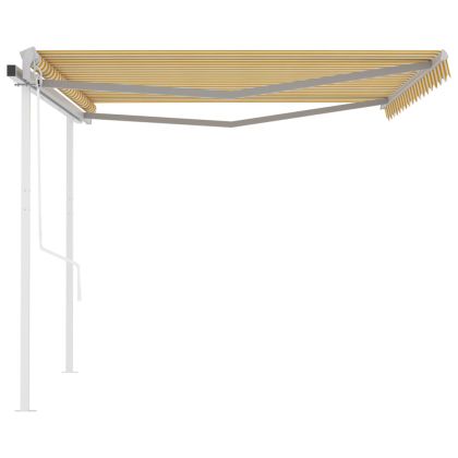 Автоматично прибиращ се сенник с прътове, 4x3,5 м, жълто и бяло