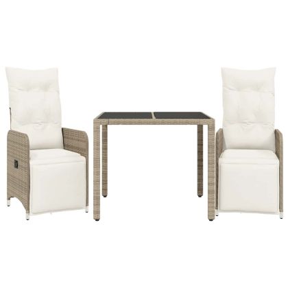 Градински бистро комплект с възглавници 3 части кафяв полиратан