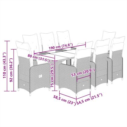 Градински бистро комплект с възглавници 7 части сив полиратан