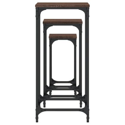 Стифиращи странични маси, 3 бр, кафяв дъб, инженерно дърво