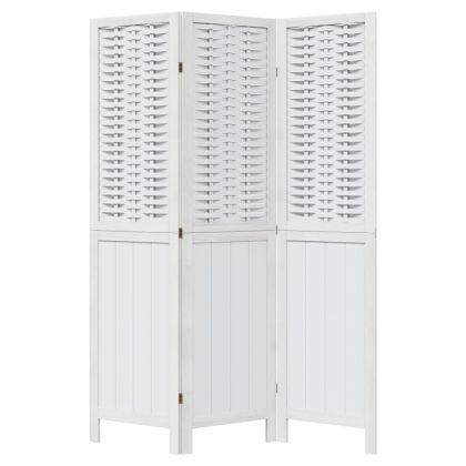 Разделител за стая, 3 панела, бял, дърво пауловния масив