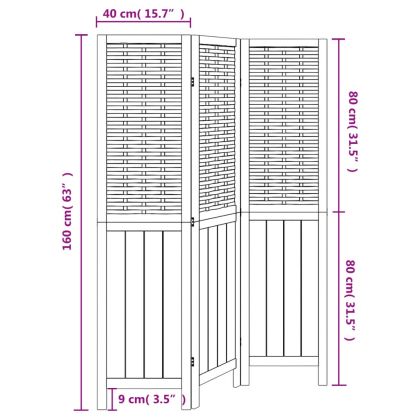 Разделител за стая, 3 панела, бял, дърво пауловния масив