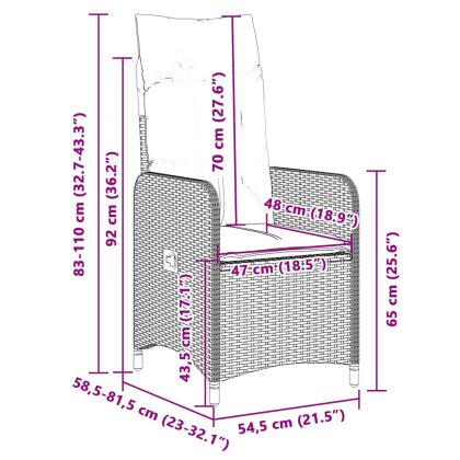 Градински бистро комплект с възглавници 3 части черен полиратан