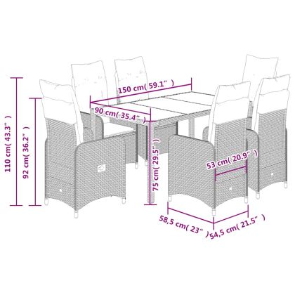Градински бистро комплект с възглавници 5 части сив полиратан