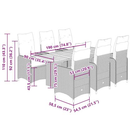 Градински бистро комплект с възглавници 7 части сив полиратан