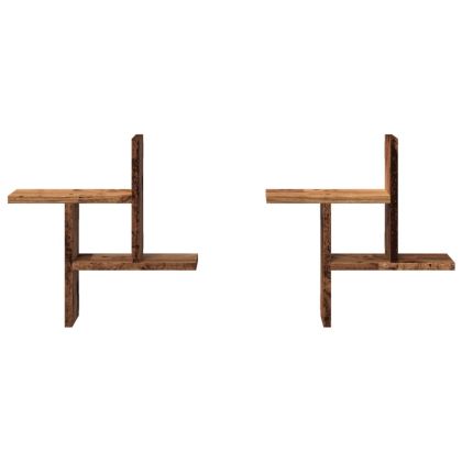 Стенни рафтове, 2 бр, старо дърво, 38x12x38 см, инженерно дърво