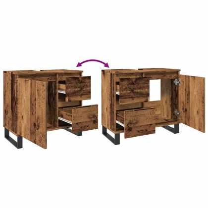 Шкаф за мивка за баня, старо дърво, 65x33x60см, инженерно дърво