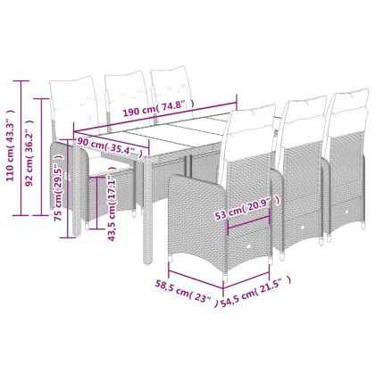 Градински бистро комплект с възглавници 7 части сив полиратан