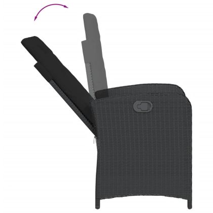 Градински комплект от 3 части с възглавници черни полиратан