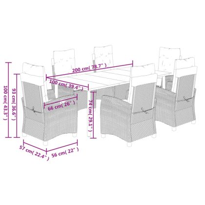 Градински трапезен комплект 7 части възглавници черен полиратан