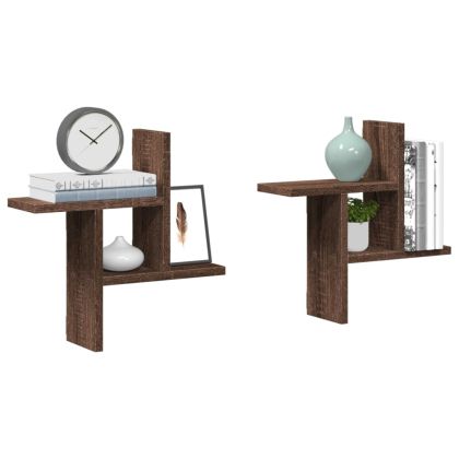 Стенни рафтове, 2 бр, кафяв дъб, 38x12x38 см, инженерно дърво