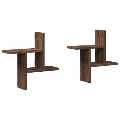 Стенни рафтове, 2 бр, кафяв дъб, 38x12x38 см, инженерно дърво