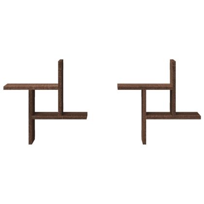 Стенни рафтове, 2 бр, кафяв дъб, 38x12x38 см, инженерно дърво