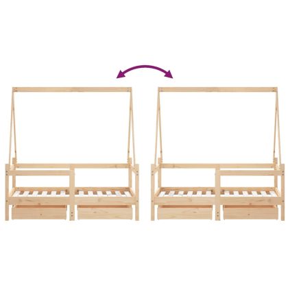 Рамка за детско легло с чекмеджета, 70x140 см, бор масив