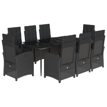 Градински трапезен комплект възглавници 9 части черен полиратан