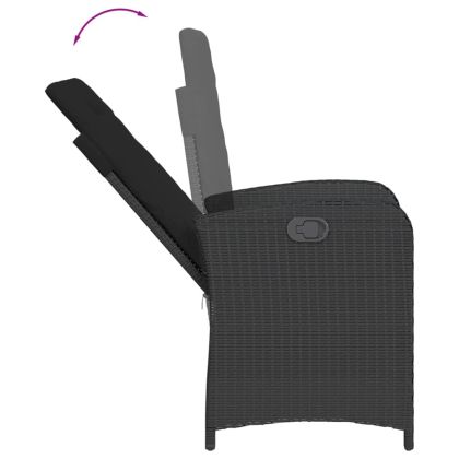 Градински комплект от 3 части с възглавници черни полиратан