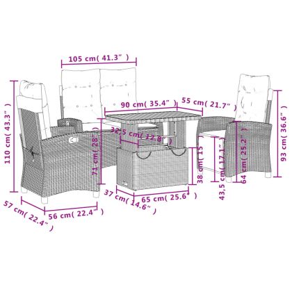 Градински трапезен комплект възглавници 4 части черен полиратан