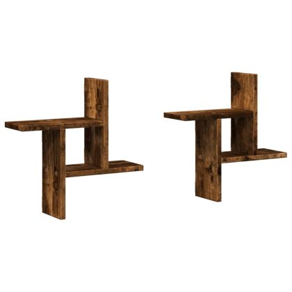 Стенни рафтове, 2 бр, опушен дъб, 38x12x38 см, инженерно дърво